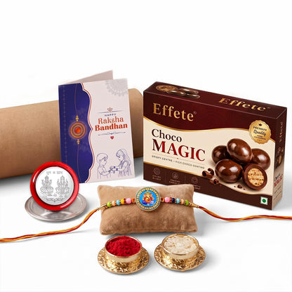 Ganesh Rakhi for Brother with Chocolate Magic 96gm, Roli Tikka & Card | Pack of 5