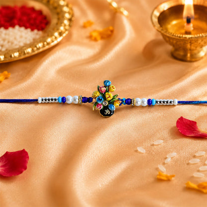 Flower Pot Rakhi for Brother with Pooja Thali, Roli Tikka & Card, Pack of 7