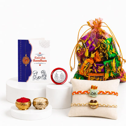 French Fries Rakhi for Brother with Assorted Treats, Roli Tikka & Card, Pack of 6