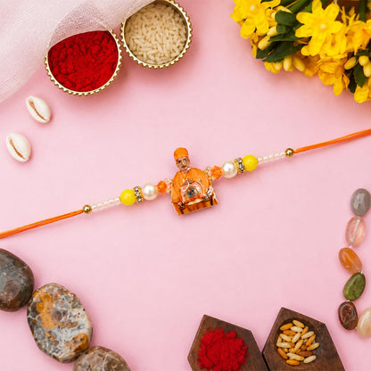 Swami Maharaj Rakhi for Brother with Butter Scotch 96gm, Coin & Card, Pack of 5