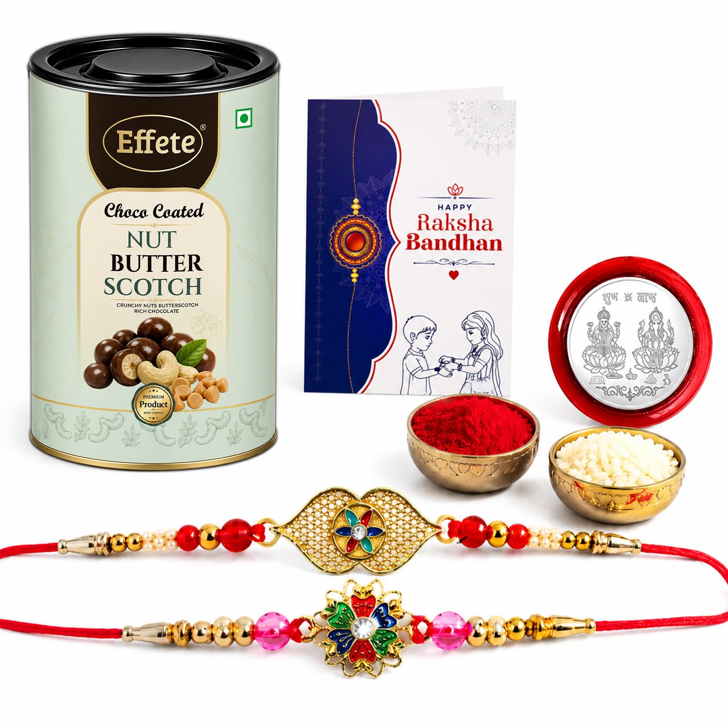 Evil Eye Rakhi for Brother with Butter Scotch 96gm, Roli Tikka & Card | Pack of 6