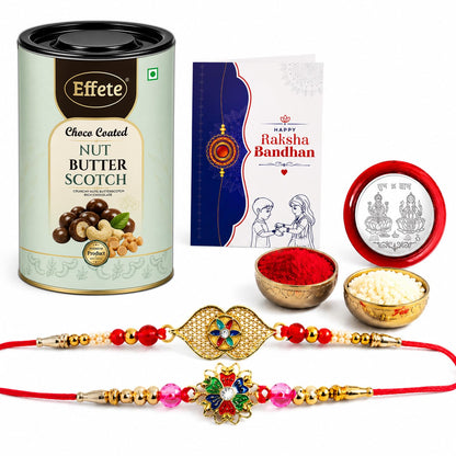Evil Eye Rakhi for Brother with Butter Scotch 96gm, Roli Tikka & Card | Pack of 6