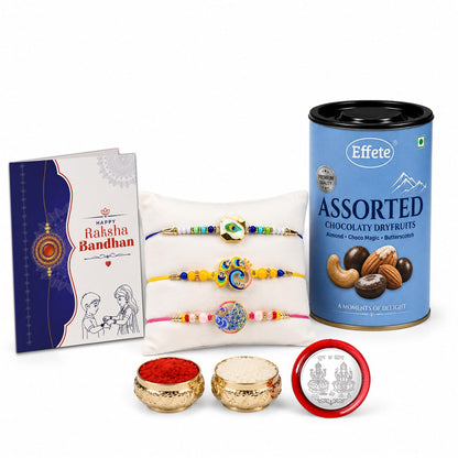 Peacock, Bird Rakhi Combo - Raksha Bandhan Gift with Assorted Choco 96gm, Pack of 7