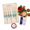 Multicolor Rakhi for Brother & Bhaiya with Peacock Shape Pooja Thali | Pack of 7