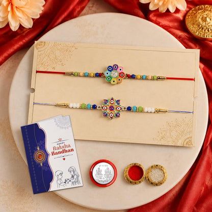 Ethnic Multicolor Rainbow Daisy Rakhi for Brother with Roli Tikka, Pack of 5