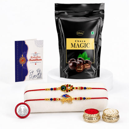 Flower Rakhi for Brother with Choco Magic Pouch, Roli Tikka & Card, Pack of 6