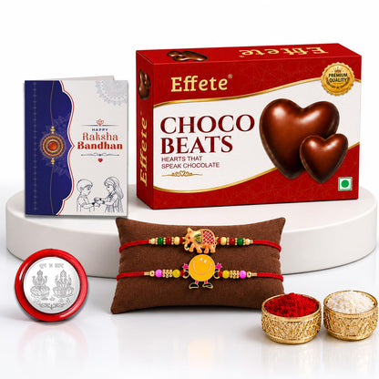 Elephant Rakhi for Brother with Choco Beats 32gm, Roli Tikka & Card, Pack of 6