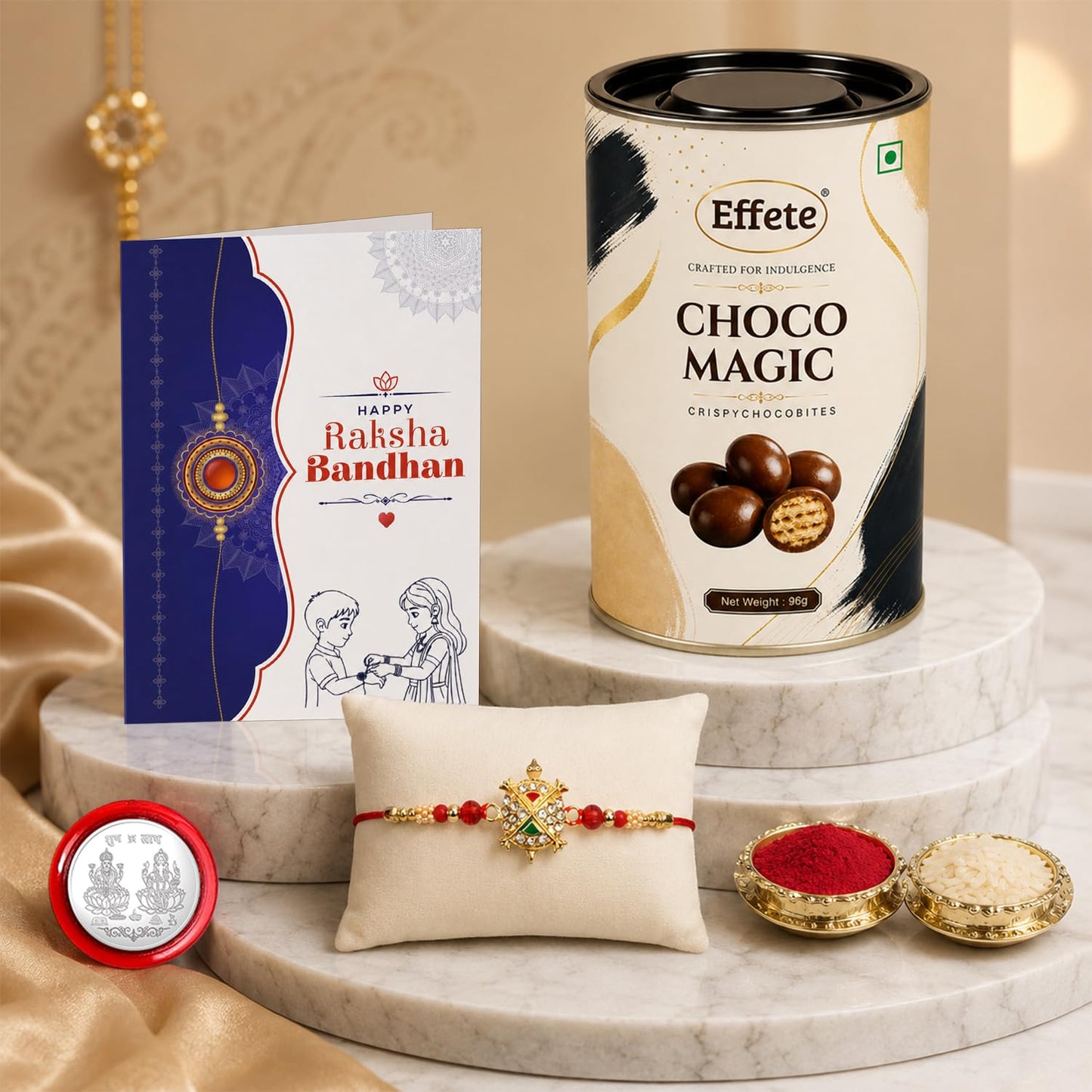 Turtle Rakhi for Brother with Chocolate Magic 96gm, Roli Tikka & Card - Pack of 5