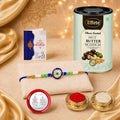 Evil Eye Rakhi for Brother with Butter Scotch 96gm, Roli Tikka & Card | Pack of 5