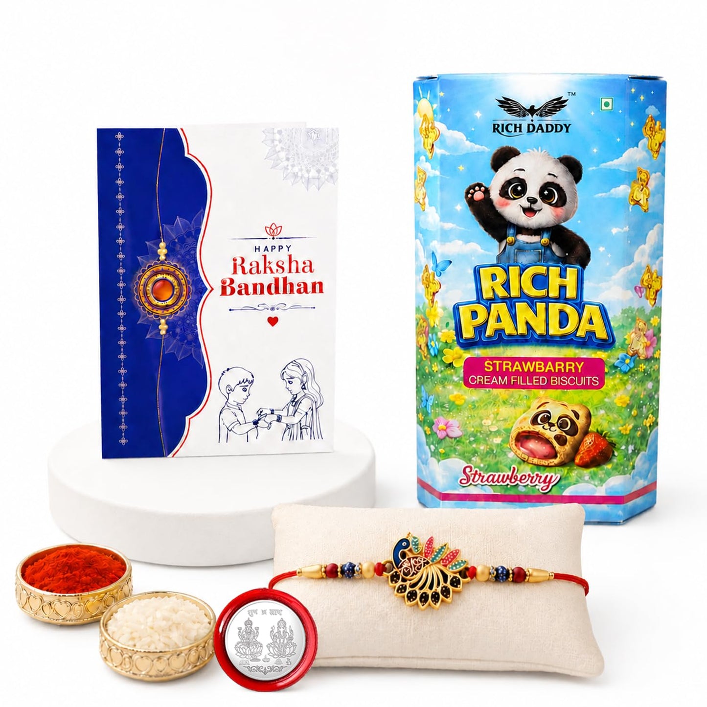 Multicolor Rakhi – Strawberry Cream Filled Raksha Bandhan Gift Combo (Pack of 5)