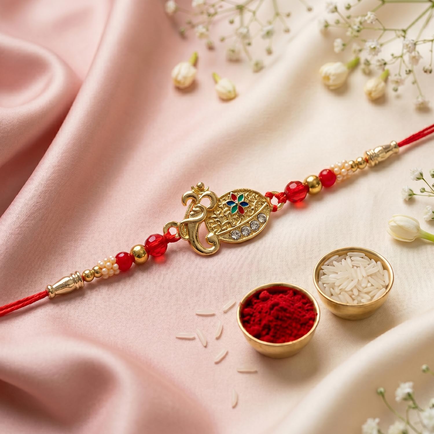 Designer Elegant Multicolor OM, Peacock & Oval Rakhi for Brother | Pack of 7