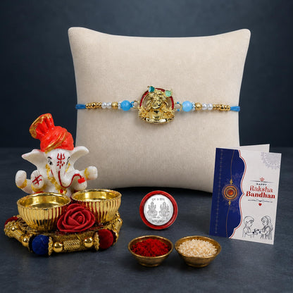 Deity Multicolor Rakhi for Brother & Bhaiya with Ganesha Pooja Thali | Pack of 5