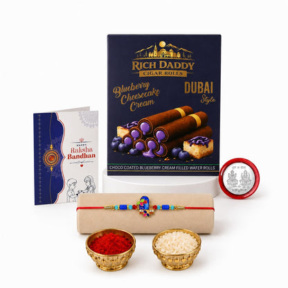 Shivling Rakhi for Brother with Blueberry Wafer Rolls, Coin & Card, Pack of 5