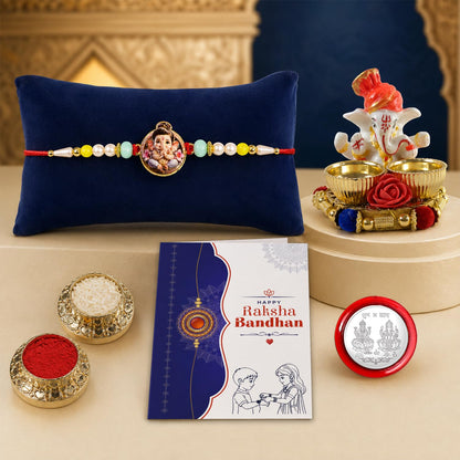 Designer Elegant Multicolor Little Ganesha Rakhi Combo for Brother | Pack of 5