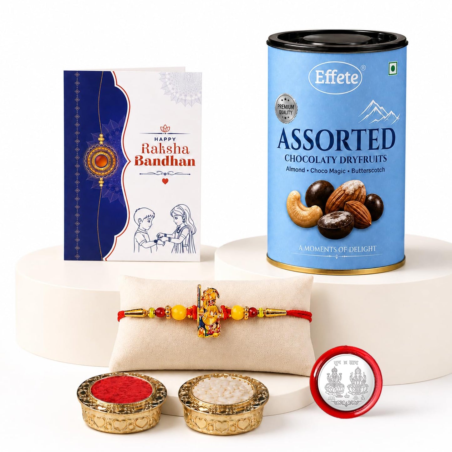Ganesha Rakhi for Brother with Choco Dryfruits 96gm, Roli Tikka & Card, Pack of 5