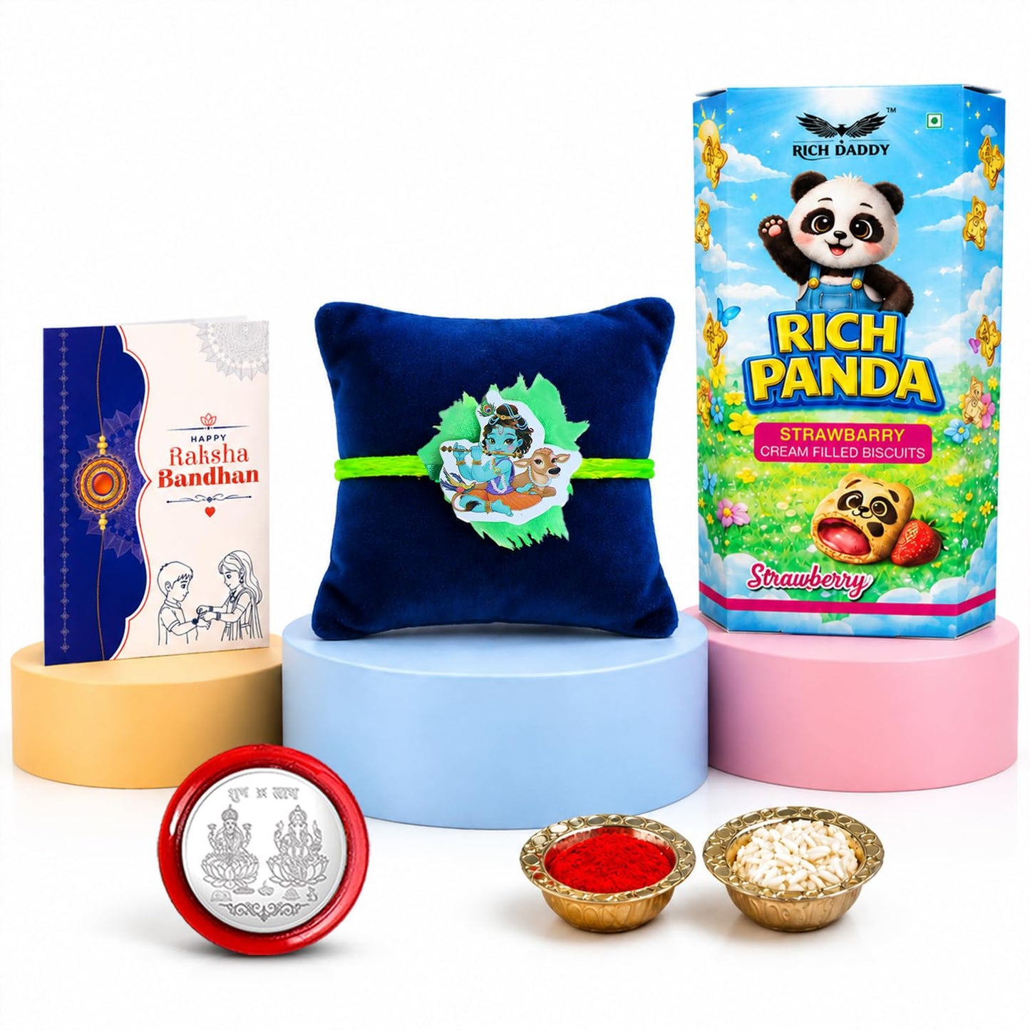 Kids Bal Gopal Krishna Rakhi for Brother with Strawberry Biscuit 60gm, Pack of 5