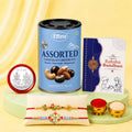 Flower Charm Rakhi for Brother with Choco Dryfruits 96gm, Coin & Card, Pack of 6