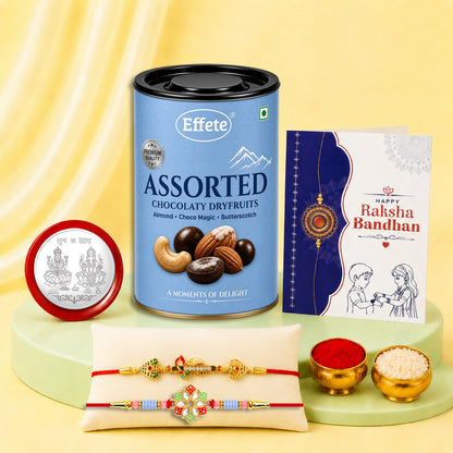Flower Charm Rakhi for Brother with Choco Dryfruits 96gm, Coin & Card, Pack of 6