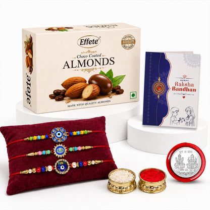 Evil Eye Rakhi Combo - Raksha Bandhan Gift with Choco Almonds 32gm, Pack of 7 | Rakhi Gift