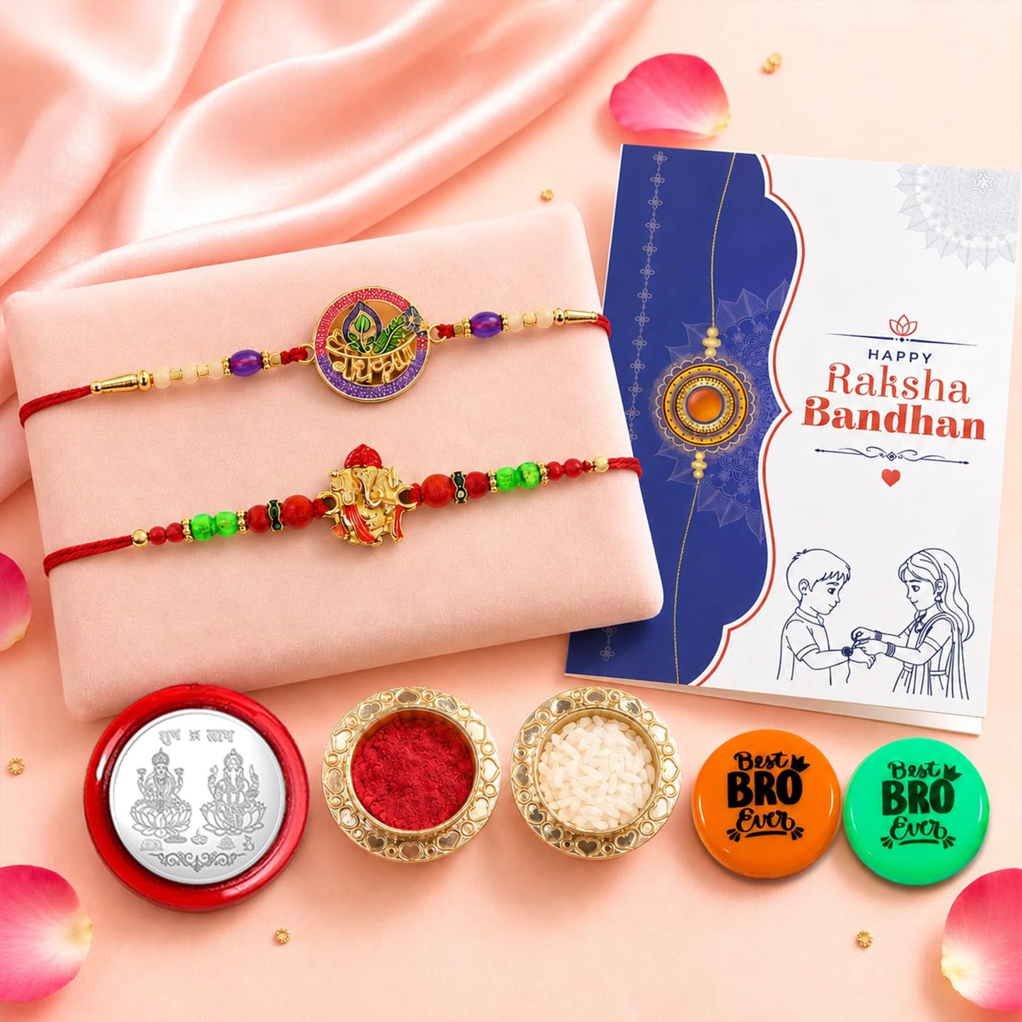 Multicolor Peacock,Ganesh Charm Rakhi Combo with Multicolour | Pack of 7