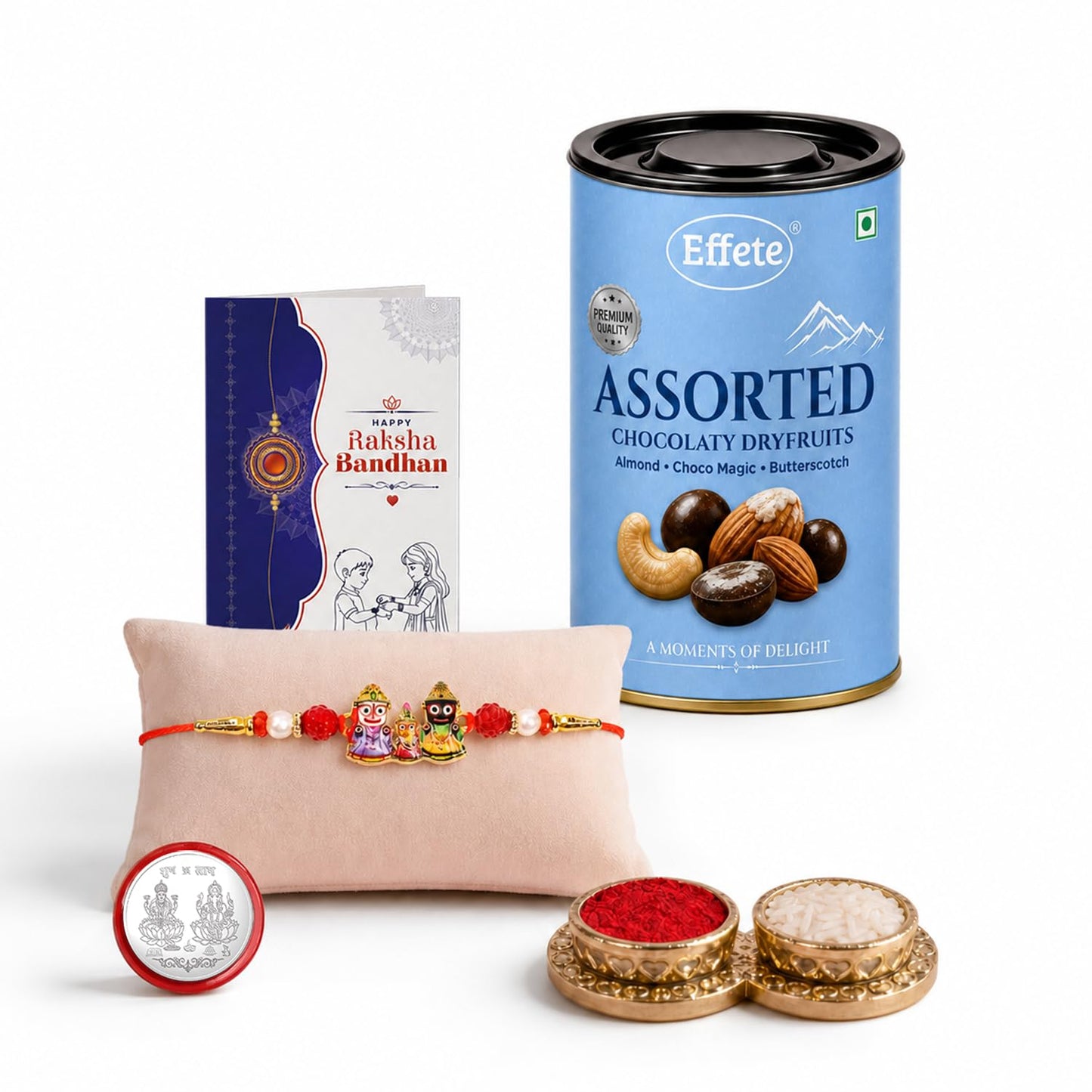 Lord Jagannath Rakhi Combo - Raksha Bandhan Gift with Assorted Choco 96gm, Pack of 5