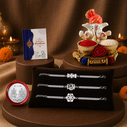 Designer Elegant Multicolor Peacock, OM Ganesha & Star Rakhi | Pack of 7