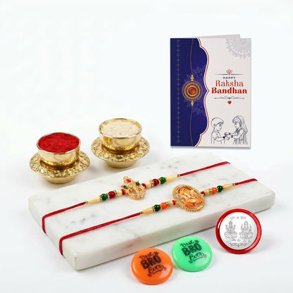 Rakhi Set for Brother (Set of 2) – Elegant Ganesha Rakhi Combo with Roli Chawal
