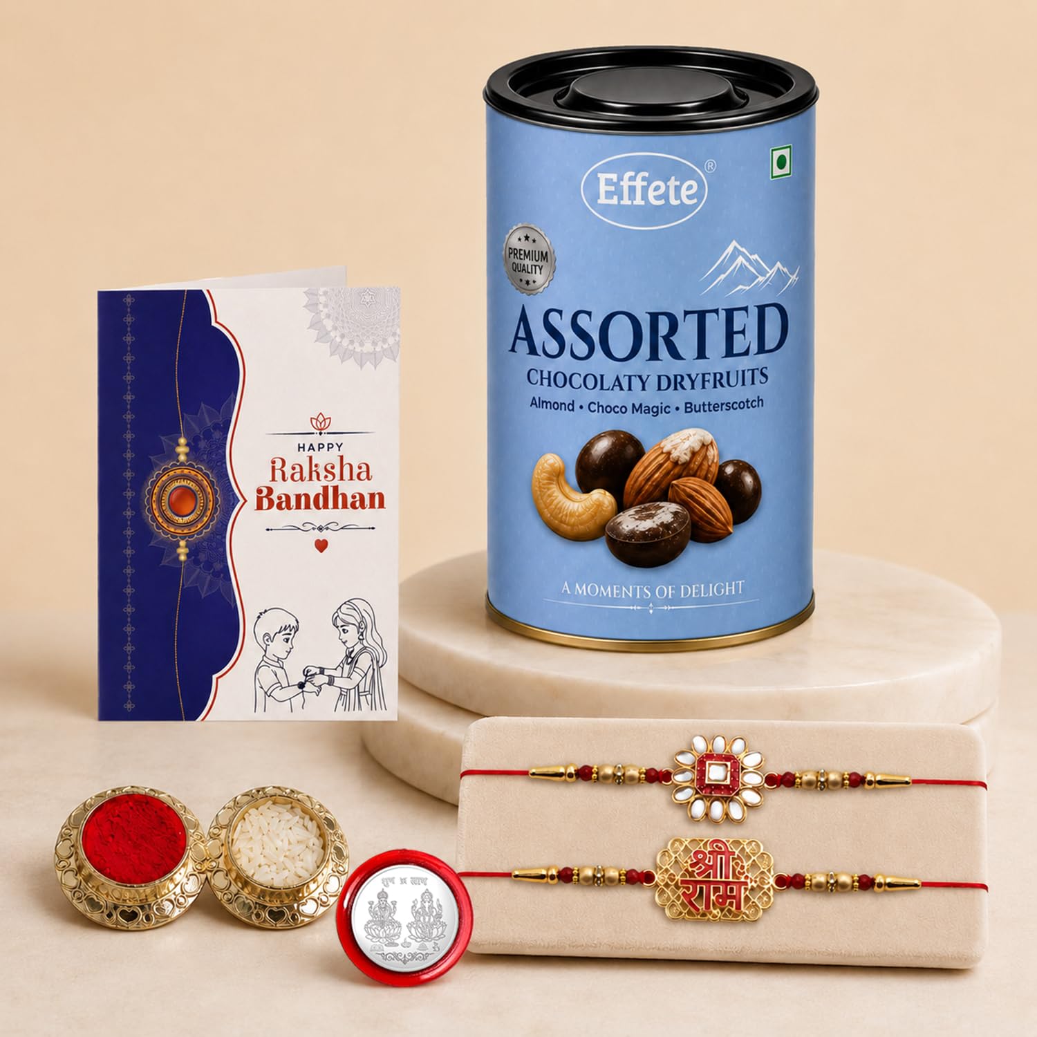 Flower Rakhi for Brother with Choco Dryfruits 96gm, Roli Tikka & Card, Pack of 6