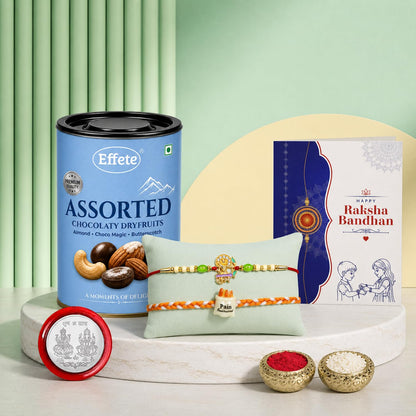 Krishna Charm Rakhi for Brother with Choco Dryfruits 96gm, Coin & Card, Pack of 6