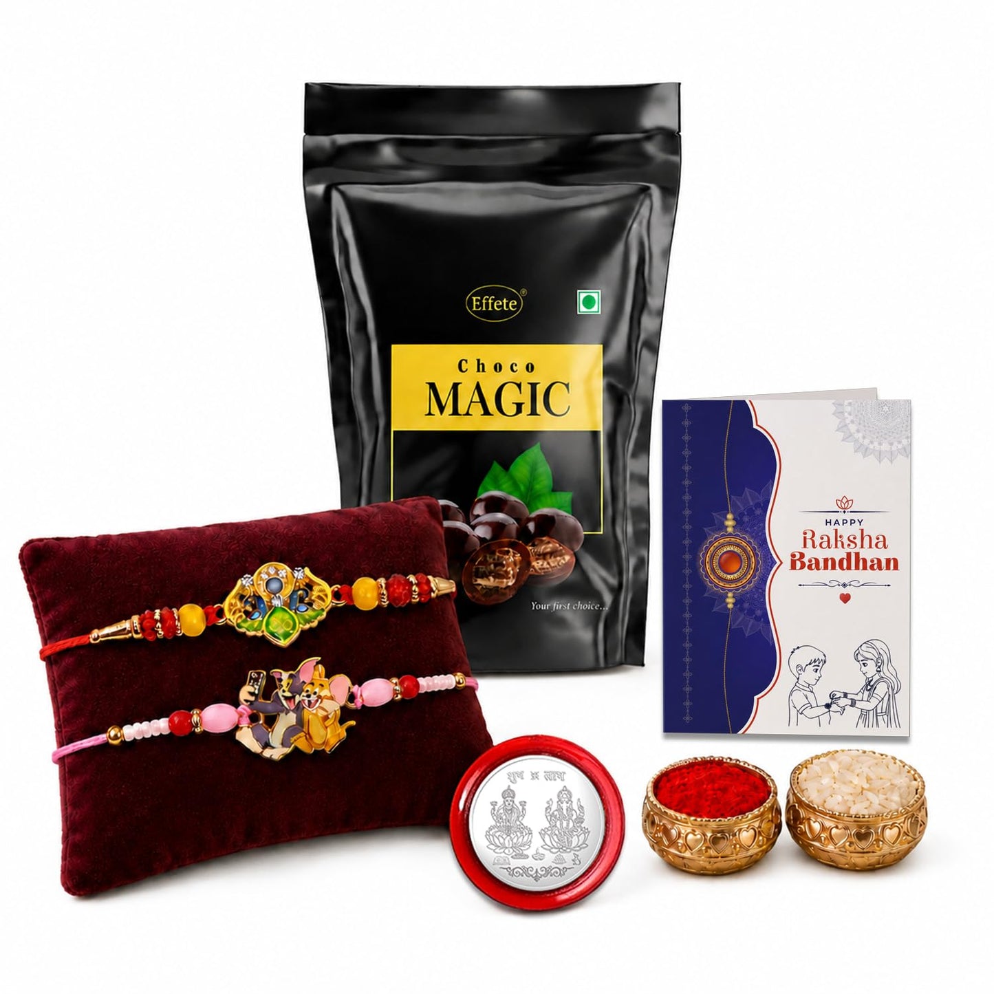 Trishul Rakhi Combo - Raksha Bandhan Gift with Choco Magic Standy Pouch, Pack of 6