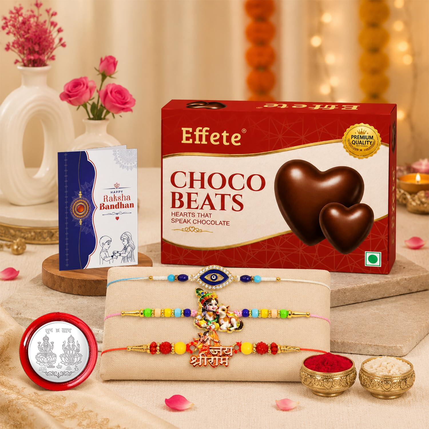Shri Ram, Evil Eye Rakhi Combo - Raksha Bandhan Gift with Choco Beats 32gm, Pack of 7