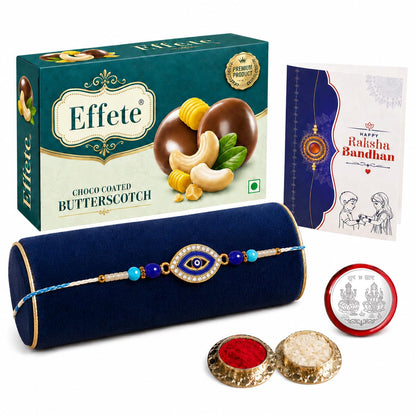 Evil Eye Rakhi Combo - Raksha Bandhan Gift with Choco Butterscotch 32gm, Pack of 5