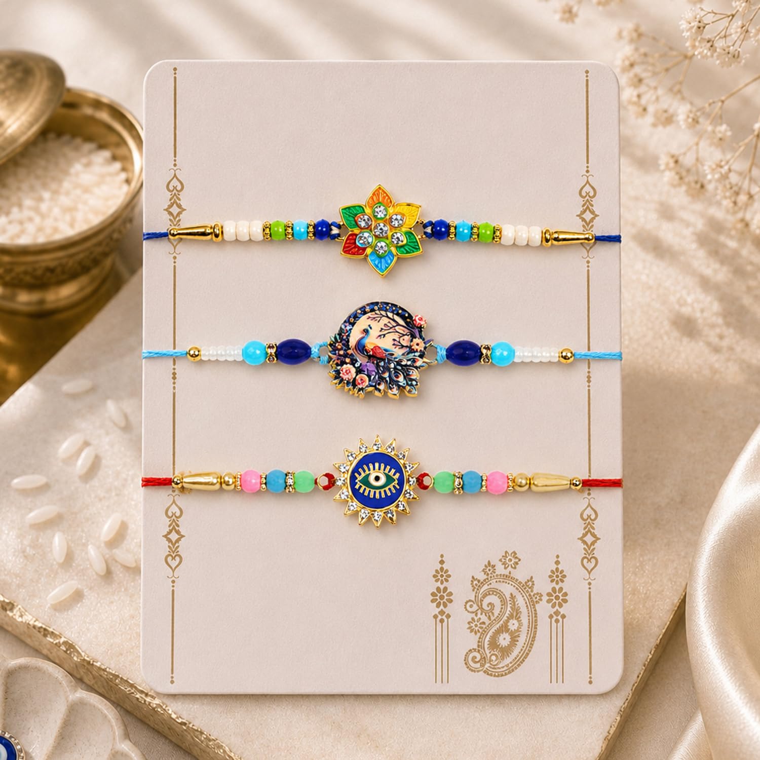 Flower Rakhi for Brother with Chocolate 32gm - Raksha Bandhan Gift Set, Pack of 7