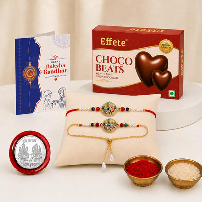 Designer Rakhi for Brother with Choco Beats 32gm, Coin & Card, Pack of 5 | Trendy