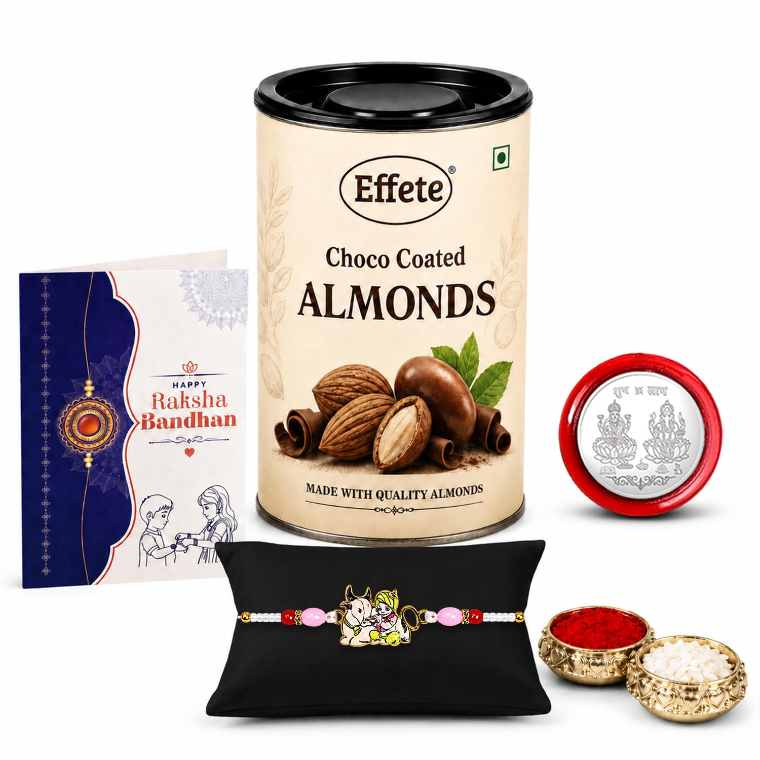 Krishna Rakhi for Brother with Choco Almonds 96gm, Roli Tikka & Card | Pack of 5