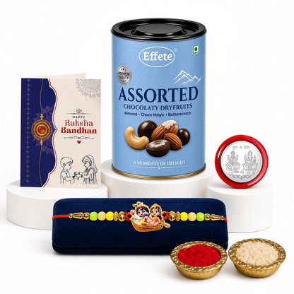 Radhe Krishna Rakhi for Brother with Choco Dryfruits 96gm, Coin & Card, Pack of 5
