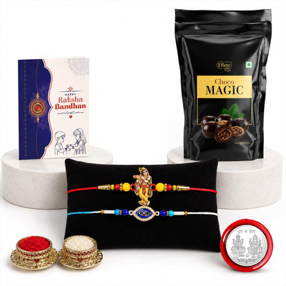 Krishna Rakhi Combo - Raksha Bandhan Gift with Choco Magic Standy Pouch, Pack of 6