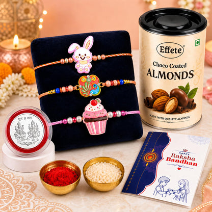 Cupcake Rakhi for Brother with Choco Almonds 96gm, Roli Tikka & Card, Pack of 7
