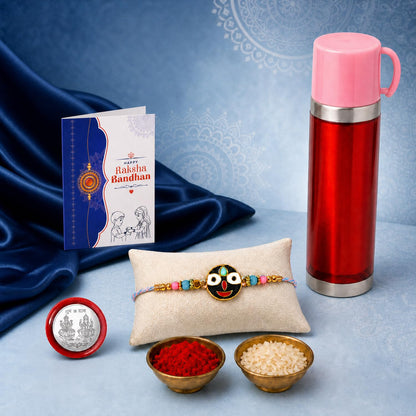 Lord Jagannath Rakhi Combo - Raksha Bandhan Gift with Travel Mug 500ml, Pack of 5