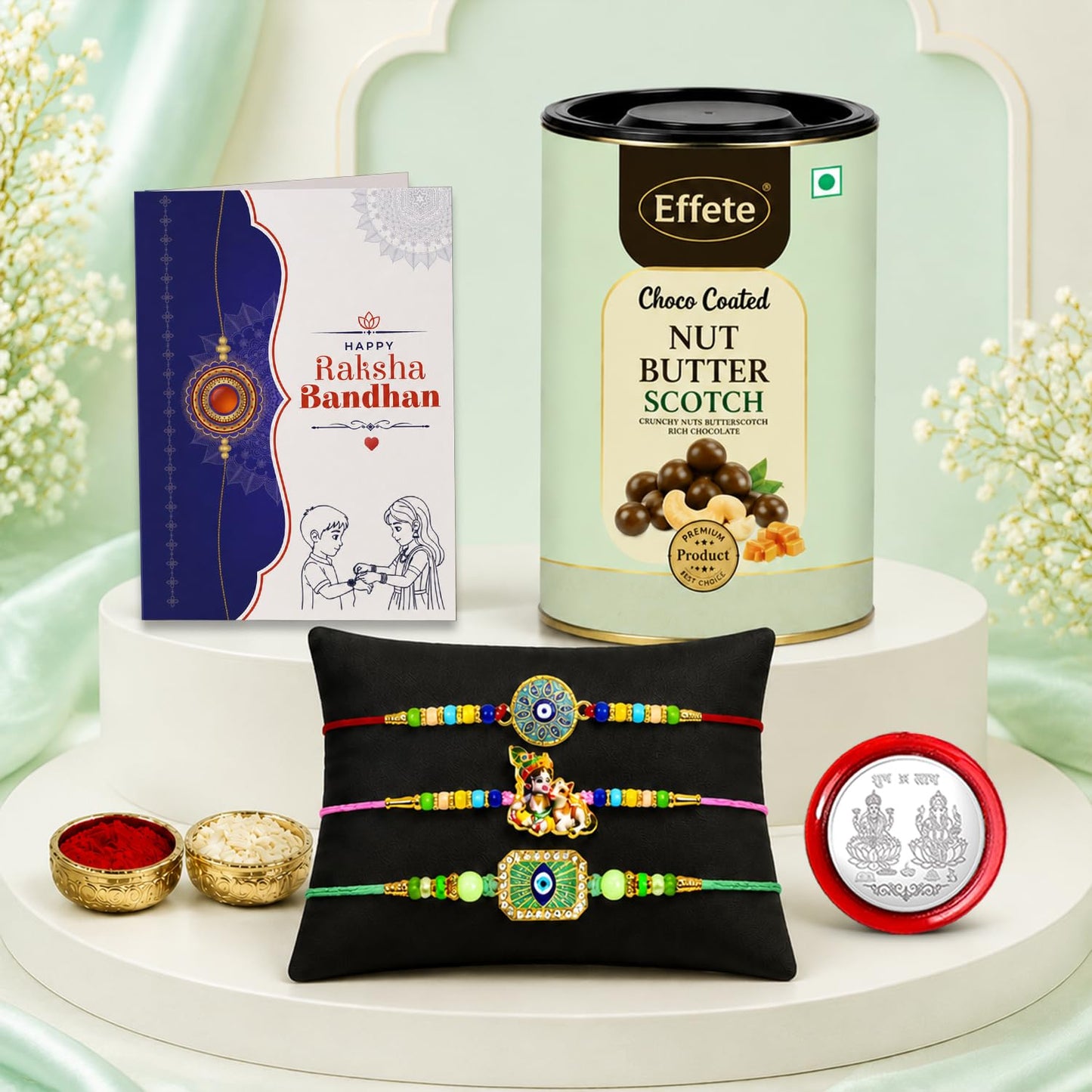 Evil Eye Rakhi Combo - Raksha Bandhan Gift with Choco Butterscotch 96gm, Pack of 7