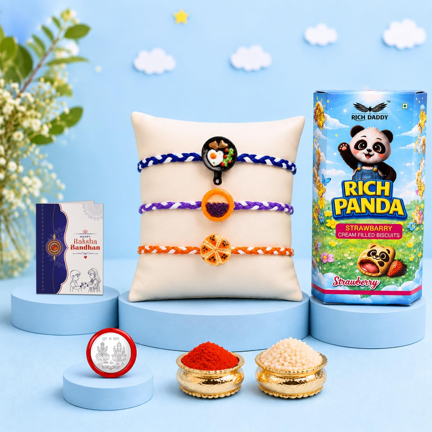 Rakhi for Brother with Biscuit 60gm - Raksha Bandhan Gift Set, Pack of 7