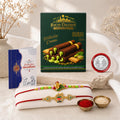 Ganesha charm Rakhi for Brother with Pistachio Wafer Rolls, Roli Tikka, Pack of 6