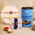 Lotus Motif Rakhi for Brother with Choco Dryfruits 96gm, Coin & Card, Pack of 6