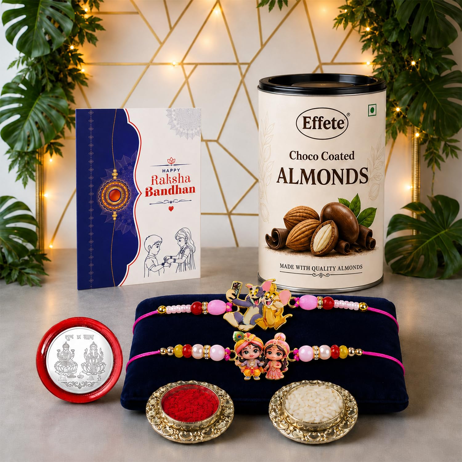 Tomy & Jeryy Rakhi Combo - Raksha Bandhan Gift with Choco Almonds 96gm, Pack of 6