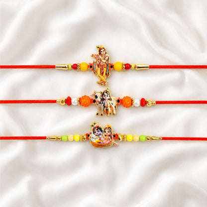 Krishna Rakhi for Brother with Pooja Thali - Raksha Bandhan Gift Set, Pack of 7