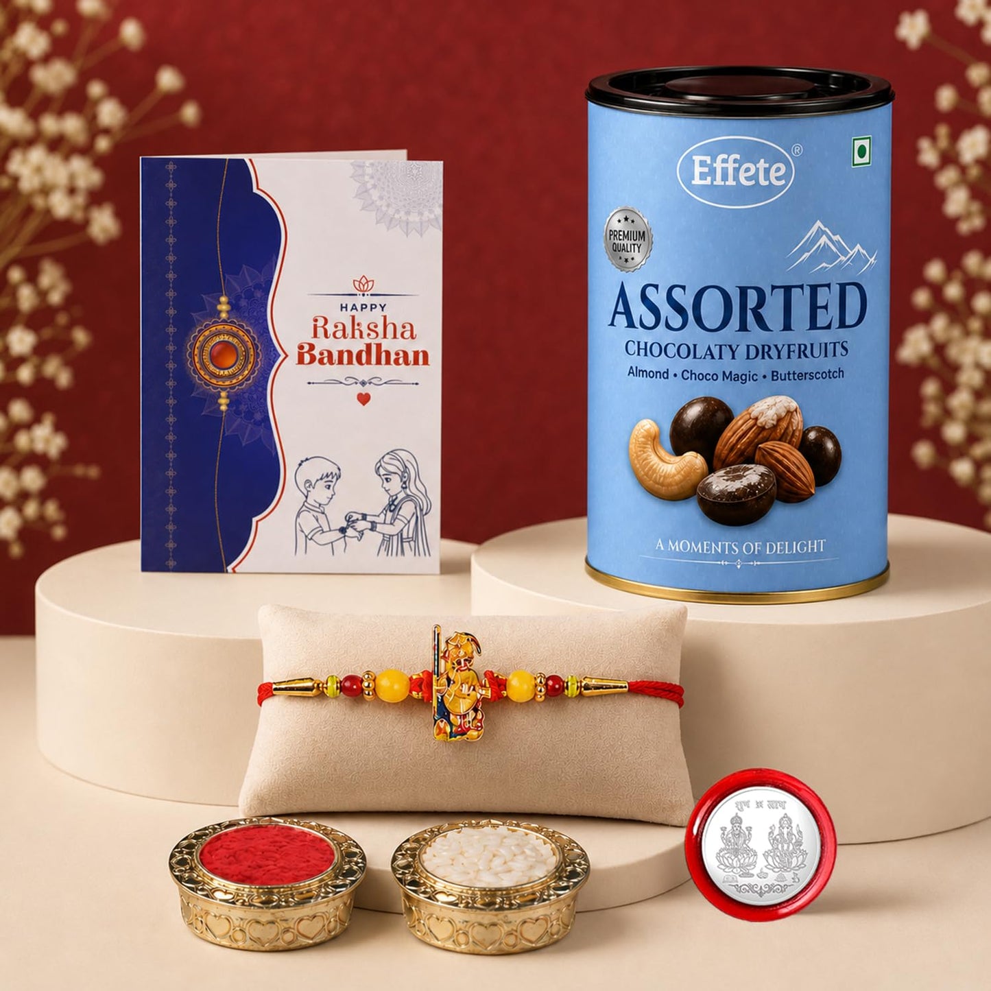 Ganesha Rakhi for Brother with Choco Dryfruits 96gm, Roli Tikka & Card, Pack of 5