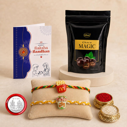 French Fries Rakhi for Brother with Choco Magic Pouch, Coin & Card, Pack of 6