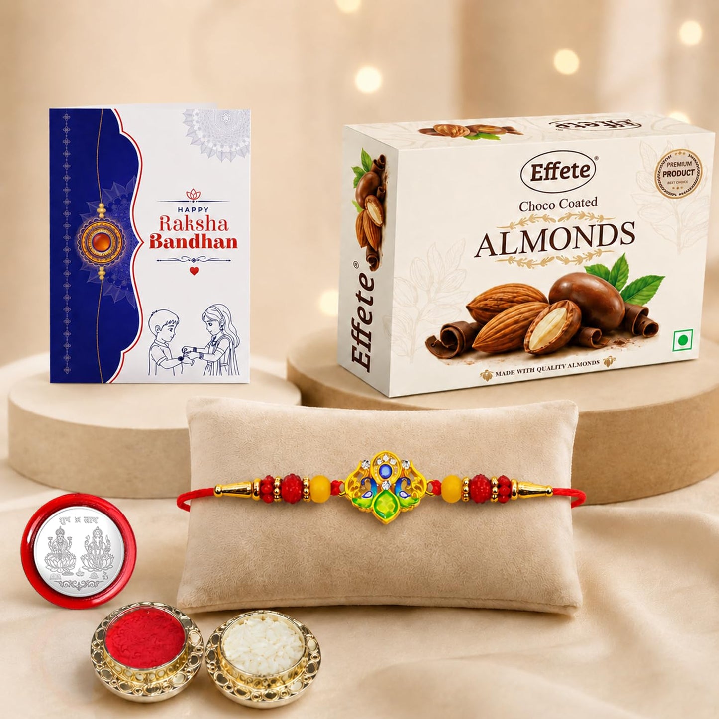Trishul Rakhi Combo - Raksha Bandhan Gift with Choco Almonds 32gm, Pack of 5 | Rakhi Gift