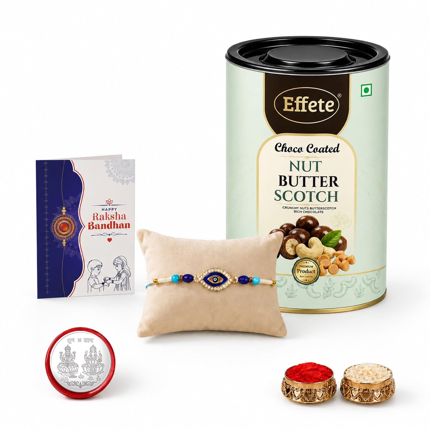 Evil Eye Rakhi Combo - Raksha Bandhan Gift with Choco Butterscotch 96gm, Pack of 5