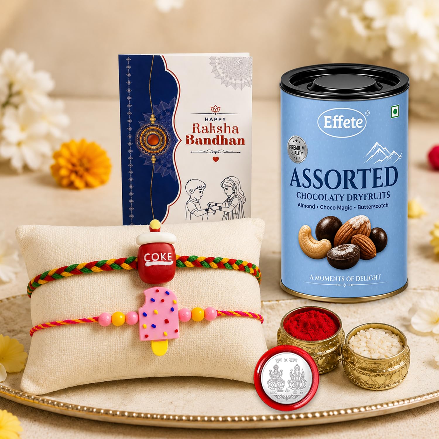 Coke Rakhi for Brother with Choco Dryfruits 96gm, Roli Tikka & Card, Pack of 6